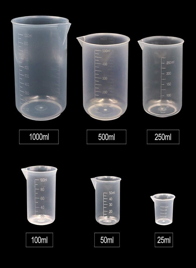 SPYLX Plastic Beaker Set, 6 Sizes 25ml 50ml 100ml 250ml 500ml 1000ml, 2pcs for Each Size Graduated Clear Measuring Cup Pack of 12 pcs - Image 2